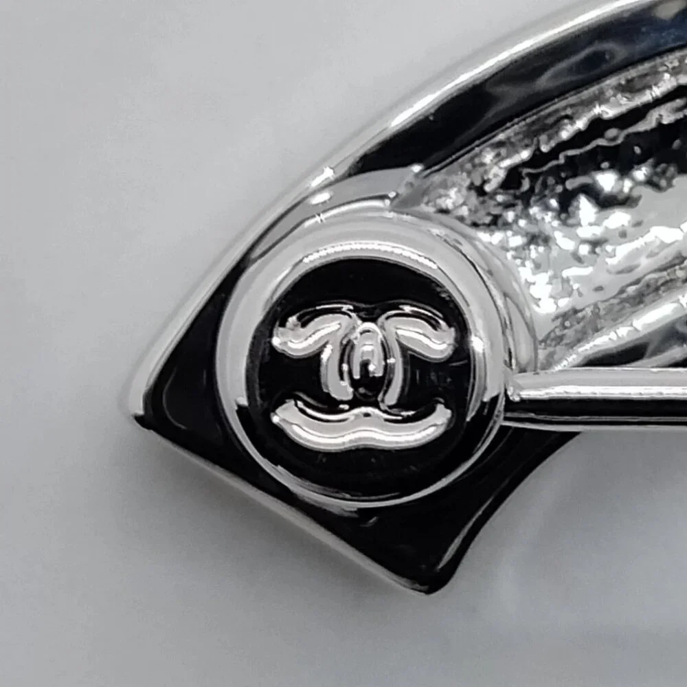 Chanel Brooch Pin Silver Black B24 B 597-051025